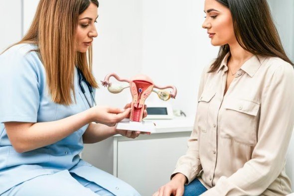 Best Pap Smear Test Clinic in Khora Colony with gynecologist explaining uterus model